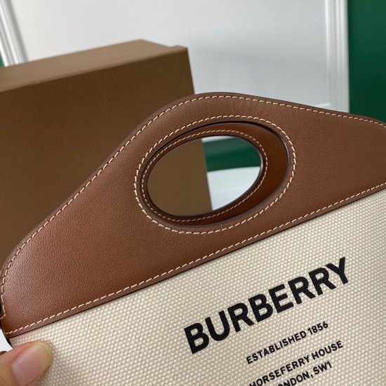 Burberry Small Two-tone Canvas and Leather Pocket Bucket Bag 