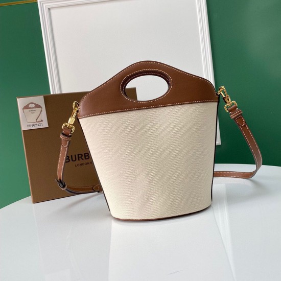 Burberry Small Two-tone Canvas and Leather Pocket Bucket Bag 