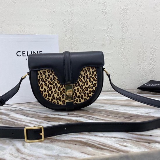 Celine Besace 16 Bag Satinated Calfskin Black Leopard