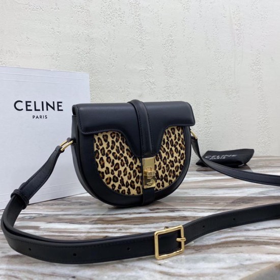 Celine Besace 16 Bag Satinated Calfskin Black Leopard