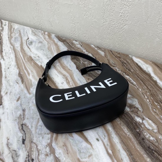 Celine AVA Strap Bag Black Leather White Celine Print