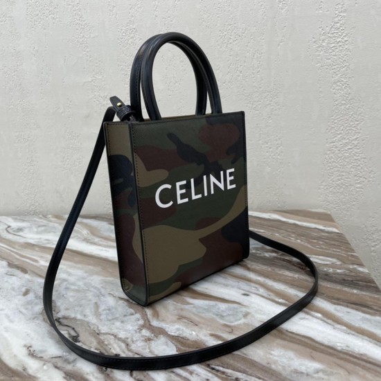 Celine Vertical Cabas In Triomphe Canvas And Camouflage Calfskin With Celine Print