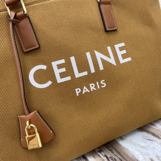 Celine Horizontal Cabas In Tan Textile Celine Print Tote Bag