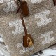 Celine Horizontal Cabas In Natural Textile White Triomphe Embroidery Tote Bag