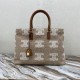 Celine Horizontal Cabas In Natural Textile White Triomphe Embroidery Tote Bag