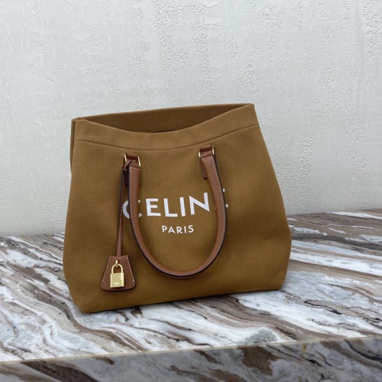 Celine Folded Cabas in Textile And Calfskin With Celine Print