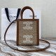 Celine Vertical Cabas In Natural Textile With White Triomphe Embroidery