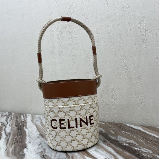 Celine Bucket Bag in Triomphe Canvas And Calfskin With Celine Print