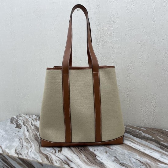Celine Folded Cabas Tote Bag In Natural Textile Tan Calfskin