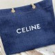 Celine Cabas Square In Blue Denim With Celine Print And Tan Calfskin
