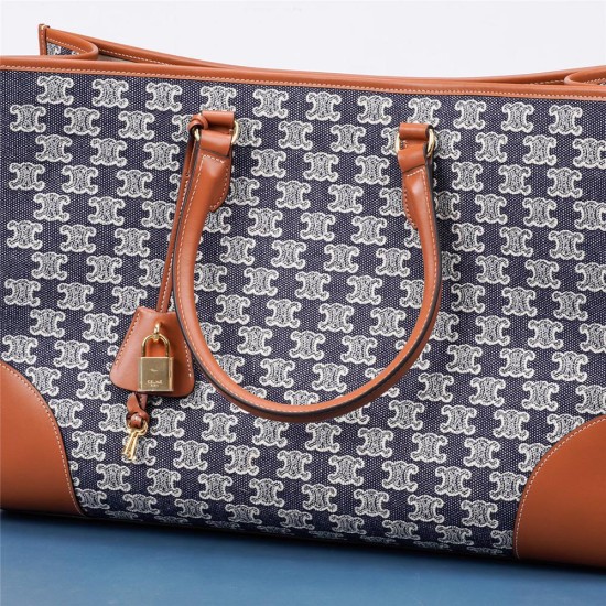 Celine Horizontal Cabas In Textile And Calfskin With Triomphe Embroidery