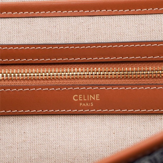 Celine Horizontal Cabas In Textile And Calfskin With Triomphe Embroidery