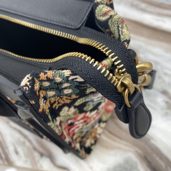 Celine Luggage Bag in Flora Embroidery Black Smooth Calfskin