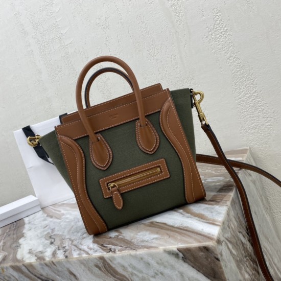 Celine Luggage Bag in Textile And Contrast Color Smooth Calfskin