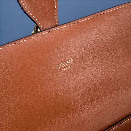 Celine Medium Tabou In Striped Navy White Textile And Tan Calfskin