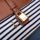 Celine Medium Tabou In Striped Navy White Textile And Tan Calfskin