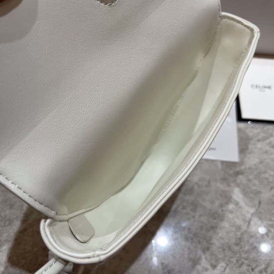 Celine Triangle Bag In White Calfskin With Celine Print
