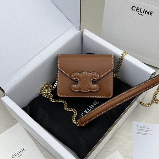 Celine Wallet On Chain Triomphe Bag In Calfskin 3 Colors 10.5cm