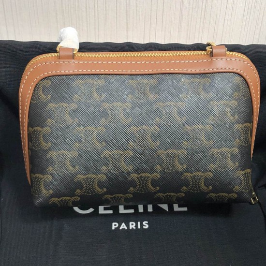 Celine Clutch With Chain In Triomphe Canvas And Lambskin With Embroidery Logo 16cm