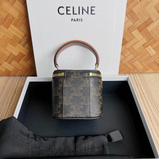 Celine Mini Vanity Case In Triomphe Canvas And Calfskin 9.5cm
