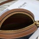 Celine Round Purse On Strap in Black Triomphe Canvas And Tan Lambskin