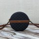Celine Round Purse On Strap in Black Triomphe Canvas And Tan Lambskin