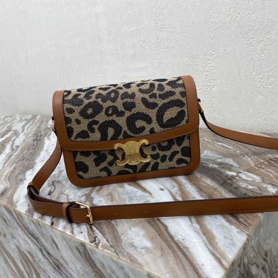 Celine Triomphe Bag in Leopard Textile And Tan Embroidery