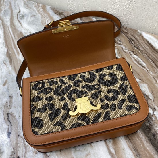 Celine Triomphe Bag in Leopard Textile And Tan Embroidery