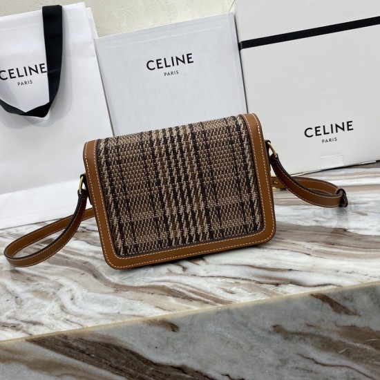 Celine Teen Triomphe Bag in Stripe Textile And Tan Calfskin