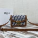 Celine Teen Triomphe Bag in Blue Denim White Triomphe Embroidery And Tan Calfskin