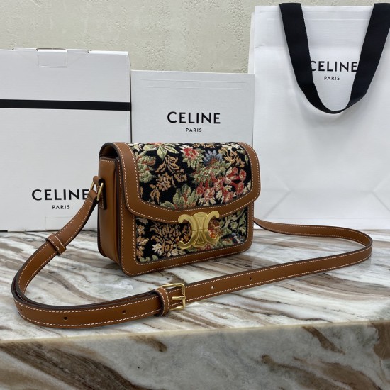 Celine Teen Triomphe Bag in Textile And Calfskin With Multicolor Flora Embroidery