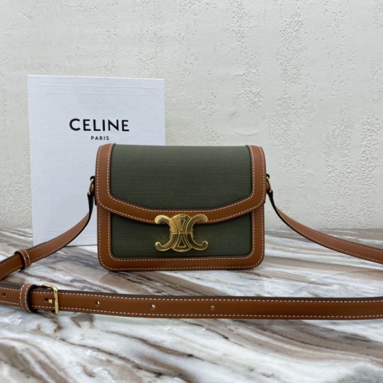 Celine Teen Triomphe Bag In Textile And Calfskin