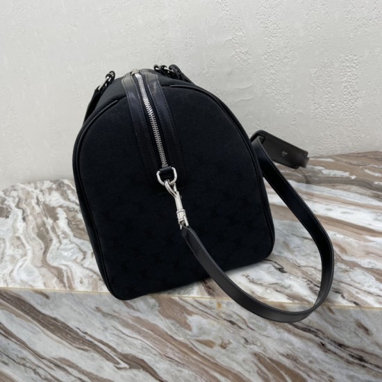 Celine Travel Bag in Black Triomphe Embroidery And Black Calfskin