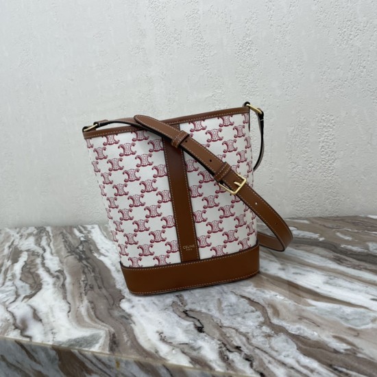 Celine Small Bucket In Printed Triomphe Canvas And Calfskin