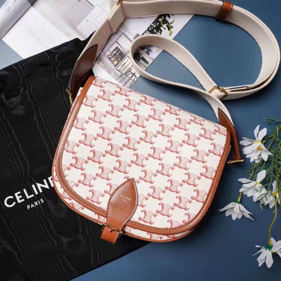 Celine Medium Folco Bag In Triomphe Canvas And Calfskin