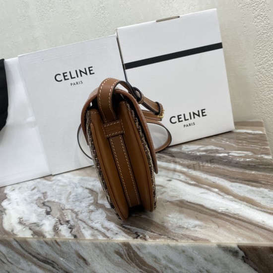 Celine Saddle Bag Stripe Textile And Tan Calfskin
