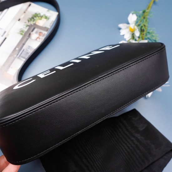 Celine Medium Messenger Bag in Black Smooth Calfskin With White Celine Print