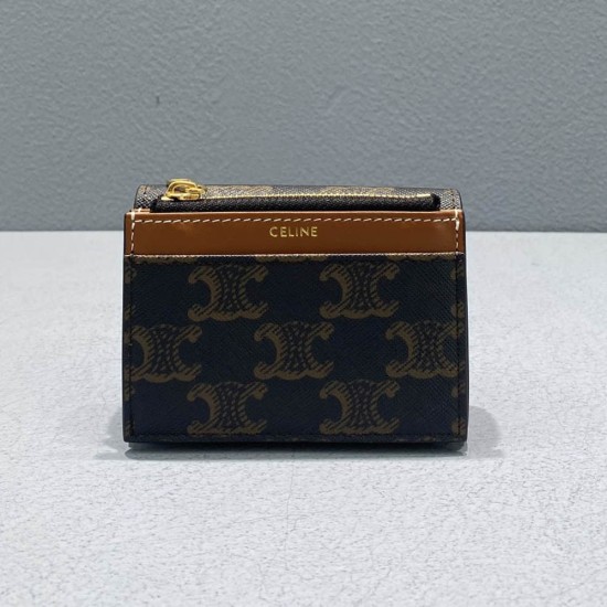 Celine Small Zipper Wallet In Triomphe Canvas 9.5cm