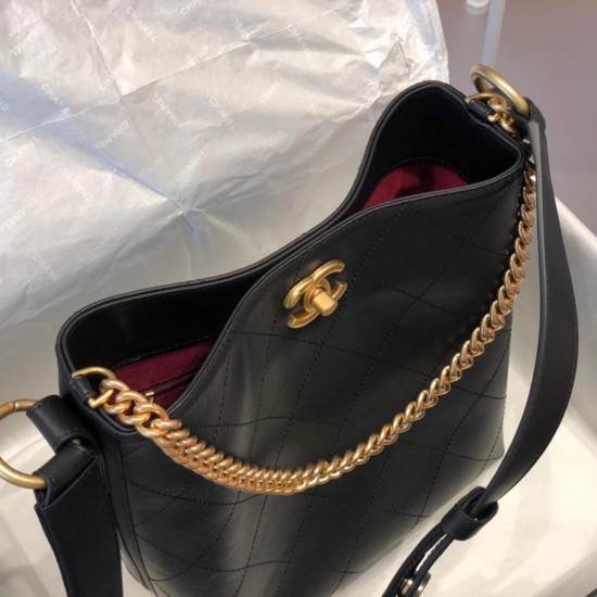 Chanel Bucket Bag Black Calfskin Gold Tone Metal