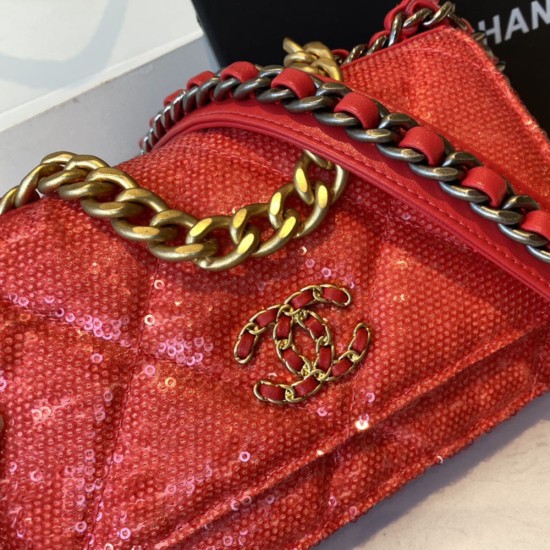 Chanel 19 Wallet On Chain in Lambskin And Sequins 19cm