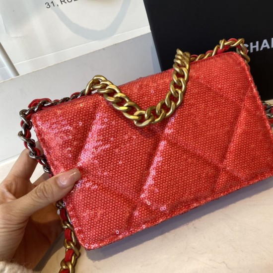 Chanel 19 Wallet On Chain in Lambskin And Sequins 19cm