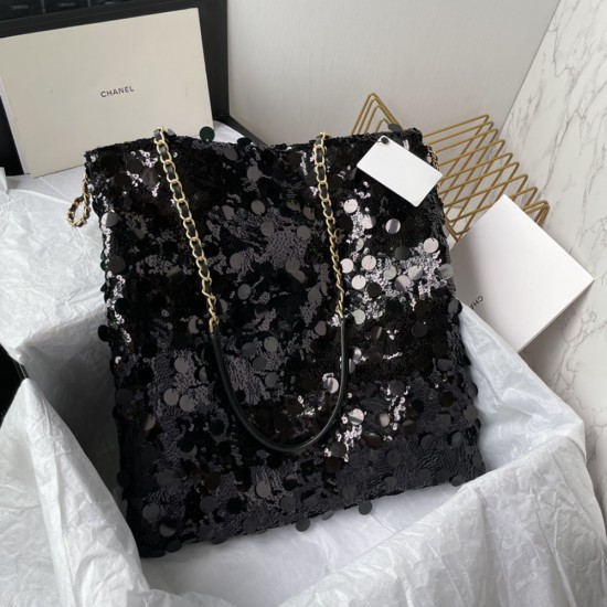 Chanel 23P Shopping Bag In Sequins AS2066 38cm 2 Colors