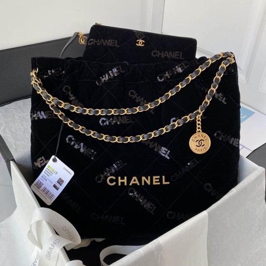 Chanel 22 Handbag In Velvet With Sequins 38cm