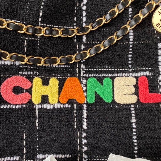 Chanel 22 Handbag In Striped Wool Fabric With Sherpa Logo 35cm 38cm 47cm