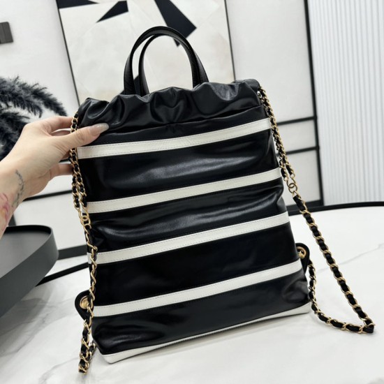 Chanel 22 Backpack In Shiny Calfskin Bicolor 34cm 3 Colors AS3859