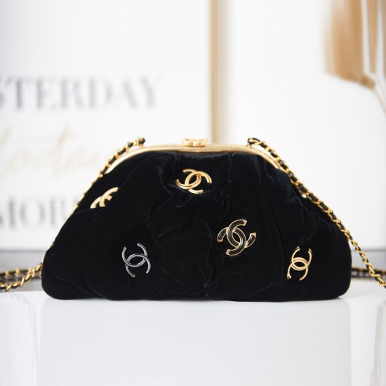 Chanel Evening Bag Clutch Bag in Velvet With Enamel Logo