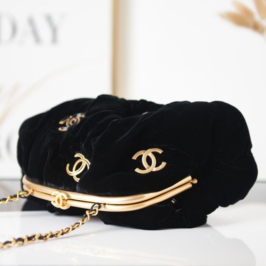 Chanel Evening Bag Clutch Bag in Velvet With Enamel Logo