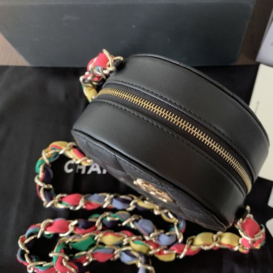 Chanel Round Bag In Lambskin With Rainbow Chains