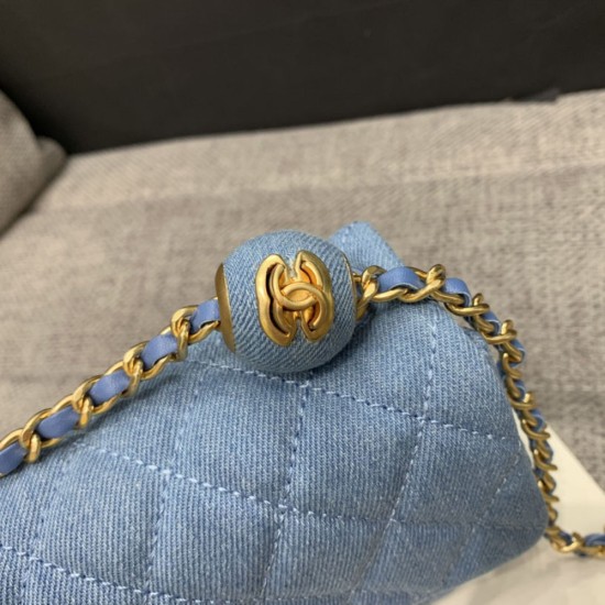 Chanel Chains Flap Bag in Denim Fabric with Ball