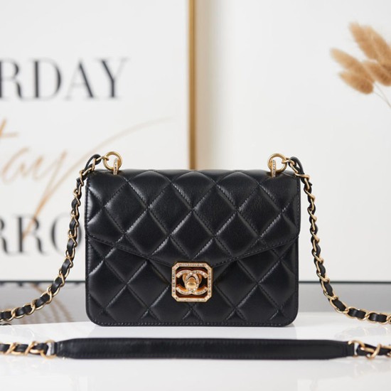 Chanel Flap Bag in Lambskin With Crystal Logo